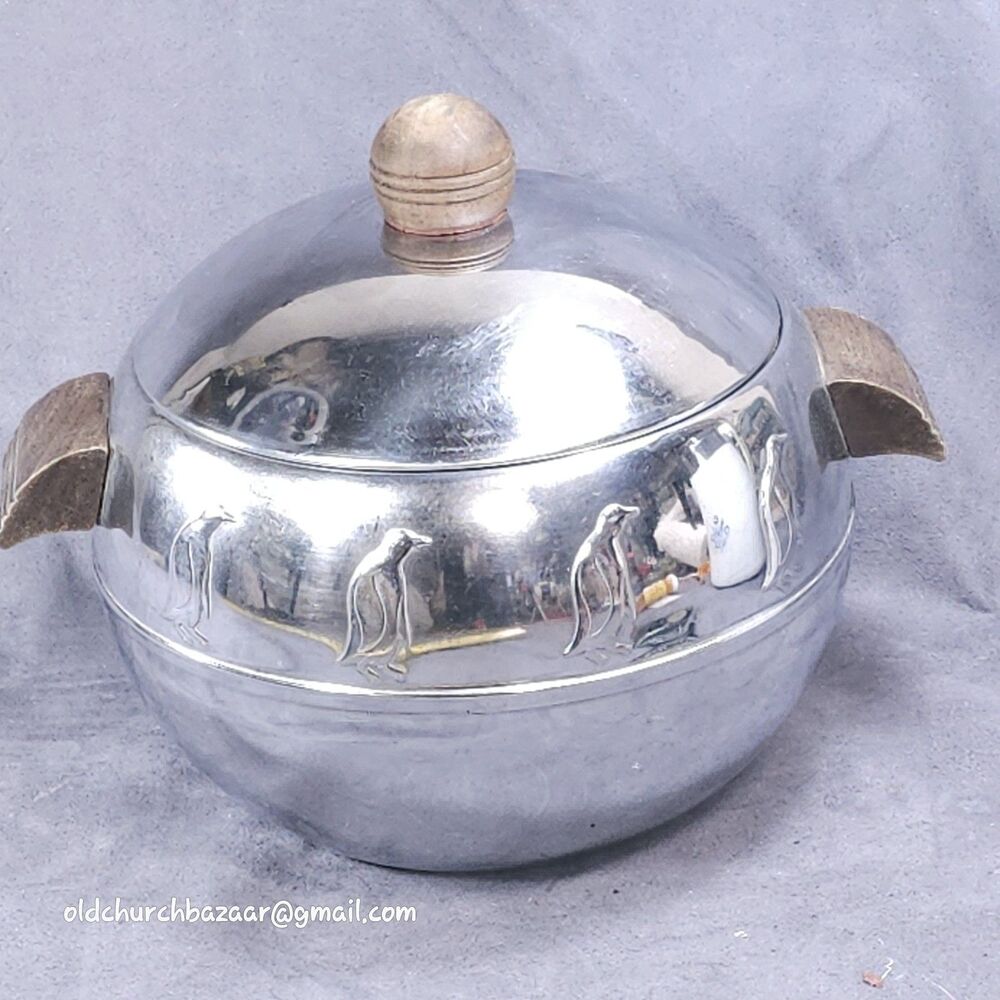 West Bend Penguin Hot Cold Server Ice Bucket Barware MCM Chrome Vintage Barware